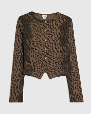 River Island Girls Top Brown Leopard Print Button Up Buttoned