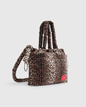 River Island Womens Tote Bag Brown Leopard Drawstring Travel