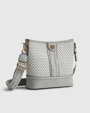 River Island Womens Bucket Bag Grey Monogram Webbed Front