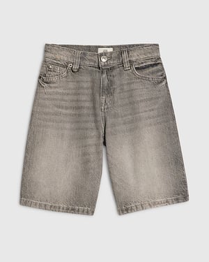 River Island Boys Denim Jorts Grey Graphic Back Zip Button