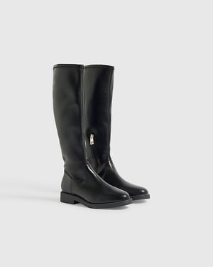 River Island Womens Knee High Boots Black Faux Leather