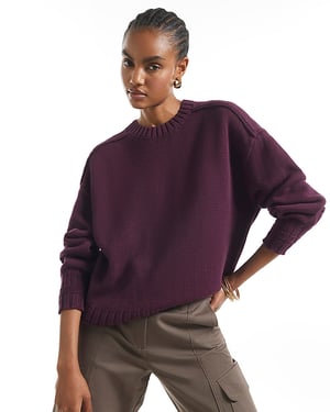 River Island Womens Jumper Burgundy Crew Neck Knit Crew Neck