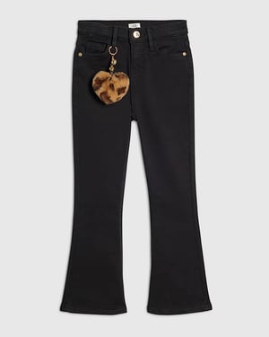 River Island Girls Flared Jeans Black Leopard Print Heart