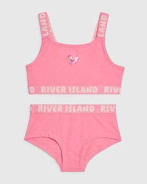 River Island Girls Crop Top & Briefs Set Pink Strappy 2 Piece