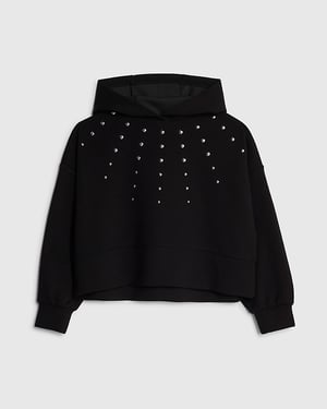 River Island Girls Hoodie Black Studded Long Sleeve