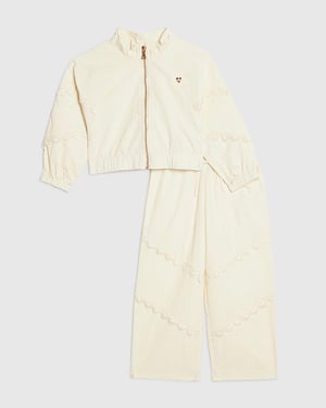 River Island Mini Girls Tracksuit Set Cream Lace Bomber 2 Piece