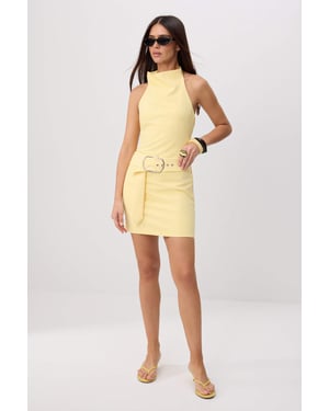 TRENDYOLMİLLA Dames Geel Effen Kort / Mini Mouwloos Bodycon Jurken