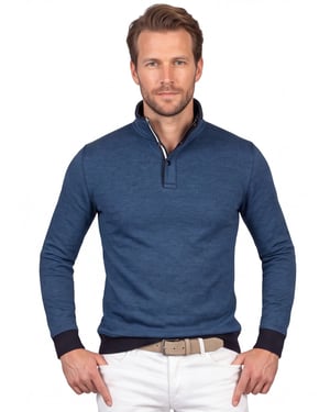 Baileys trui half zip blauw effen 100% katoen
