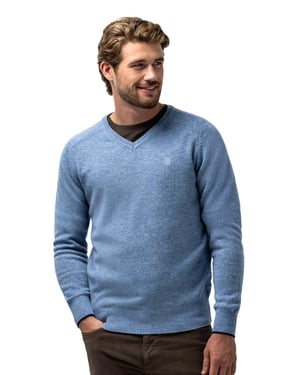 Trui State of Art blauw gemeleerd v-hals