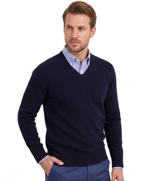 William Lockie pullover donkerblauw v-hals lamswol