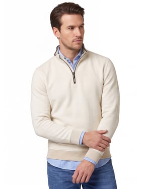 Baileys trui katoen beige half zip