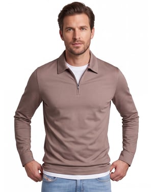 Poloshirt Desoto beige katoen rits