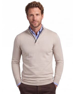 beige Genti turtle neck half zip trui
