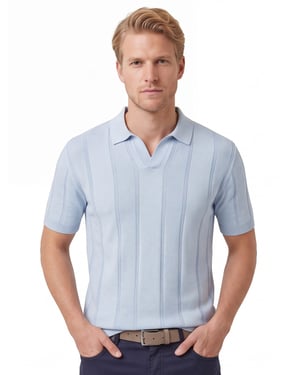 V hals poloshirt Gentiluomo lichtblauw gestreept