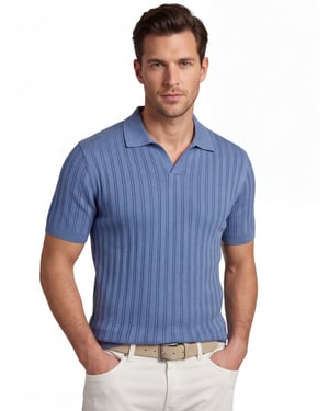 Polo Baileys v-hals blauw korte mouw gestreept