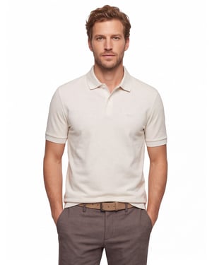 katoenen Boss Black Pallas pique polo beige effen katoen