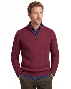 Baileys trui rood textuur half zip gebreid