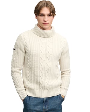 Trui Superdry wit coltrui grof gebreid
