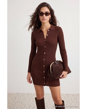 TRENDYOLMİLLA Dames Bruin Effen Kort / Mini Lang Casual Recht Jurken
