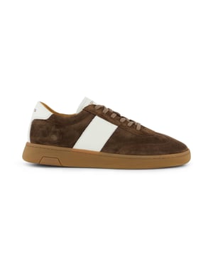 Suede sneaker Rehab donkerbruin leer wit accent