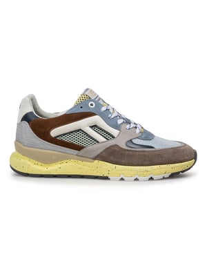 Suède sneaker Van Bommel blauw met beige en wit print