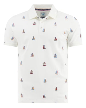 polo wit met geprinte zeilbootjes A Fish Named Fred 3-knoops