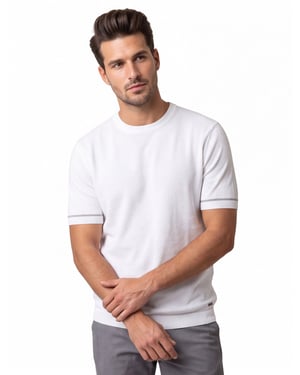 T-shirt Gentiluomo wit effen katoen met boord