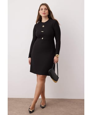 Trendyol Curve Dam Svart Enfärgad Kort / Mini Lång Casual A-linje Plus size Klänning