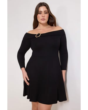 Trendyol Curve Dam Svart Enfärgad Kort / Mini Lång Casual Skater Plus size Klänning