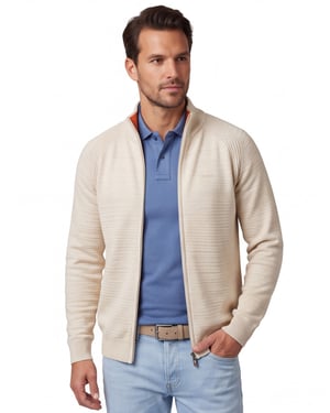 NZA vest Oakley beige gemeleerd normale fit katoen