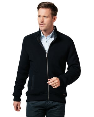 Baileys vest opstaande kraag donkerblauw zilveren rits effen wol