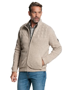 Baileys vest opstaande kraag beige rits effen wol textuur
