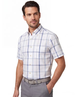 Ledub Modern Fit overhemd wit geruit korte mouw