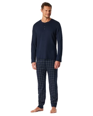 Pyjama Schiesser donkerblauw met ruitjes