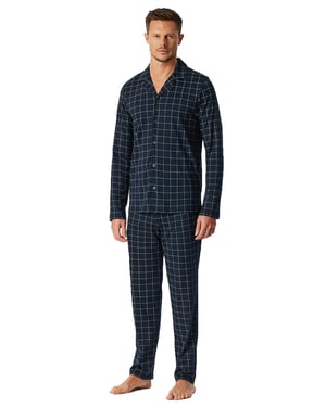 Lange Schiesser pyjama navy geruitte broek
