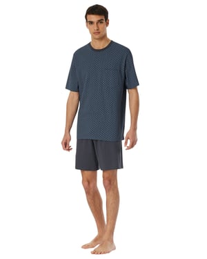 Schiesser shortama blauw-grijs geprint