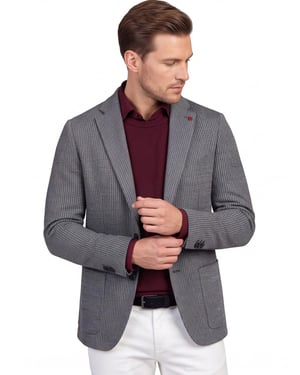 colbert Roy Robson grijs effen slim fit gebreid