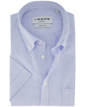 Modern fit blauw overhemd Ledub 100% katoen witte knopen