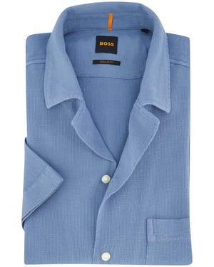 Boss Orange Rayer korte mouw overhemd blauw wide collar