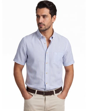 Blauw gestreept overhemd Ledub Modern Fit