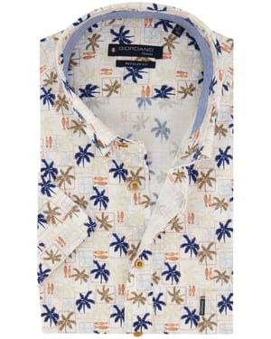 Giordano overhemd creme palm print wijde fit
