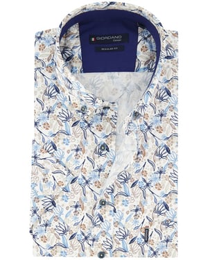 beige geprint overhemd Giordano Regular Fit bladeren en bloemen