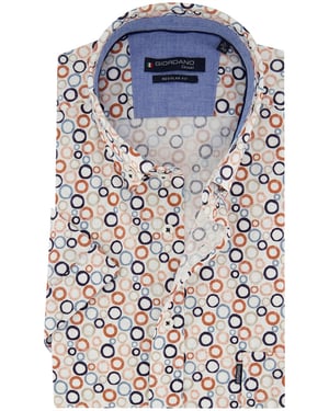 Oranje blauw geprint overhemd Giordano Regular Fit met rondjes