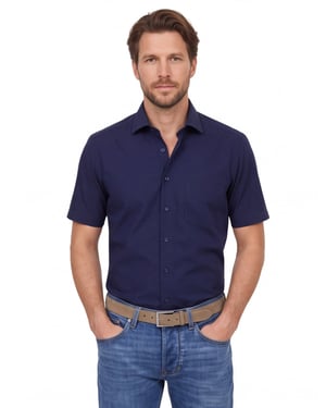 Strijkvrij overhemd Venti casual fit navy met borstzak