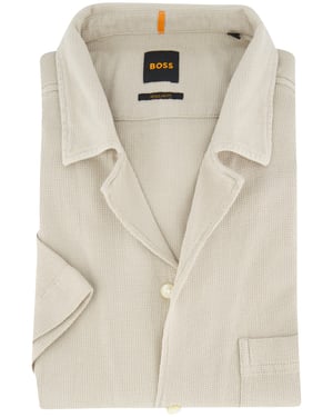 Boss Orange overhemd korte mouw Rayer beige wide collar
