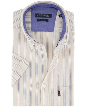Beige gestreept korte mouw Giordano Regular Fit overhemd