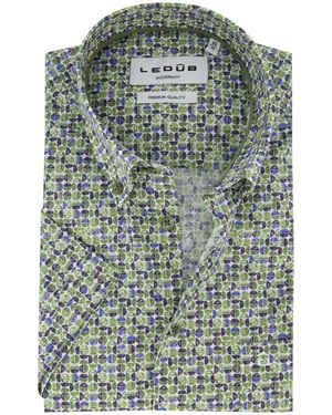 Korte mouw overhemd Ledub groen print modern fit semi-wide collar