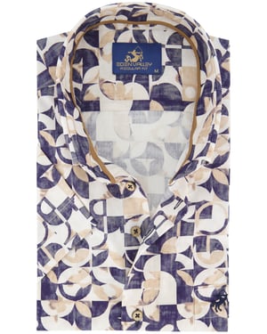 Overhemd Eden valley regular fit donkerblauw printje