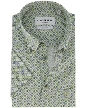 Modern fit groen geprint overhemd Ledub 100% katoen