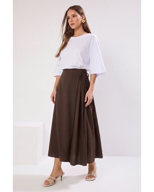 Trendyol Modest Dames Bruin Effen Maxi A-lijn A-lijn Modest Rokken